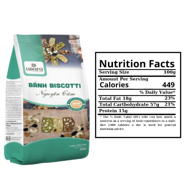 Nutrition Facts bánh biscotti LIDAFA