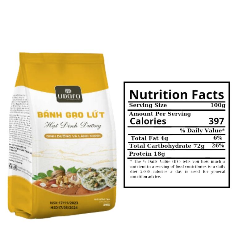 Nutrition Facts Banh gao lut mix hat LIDAFA