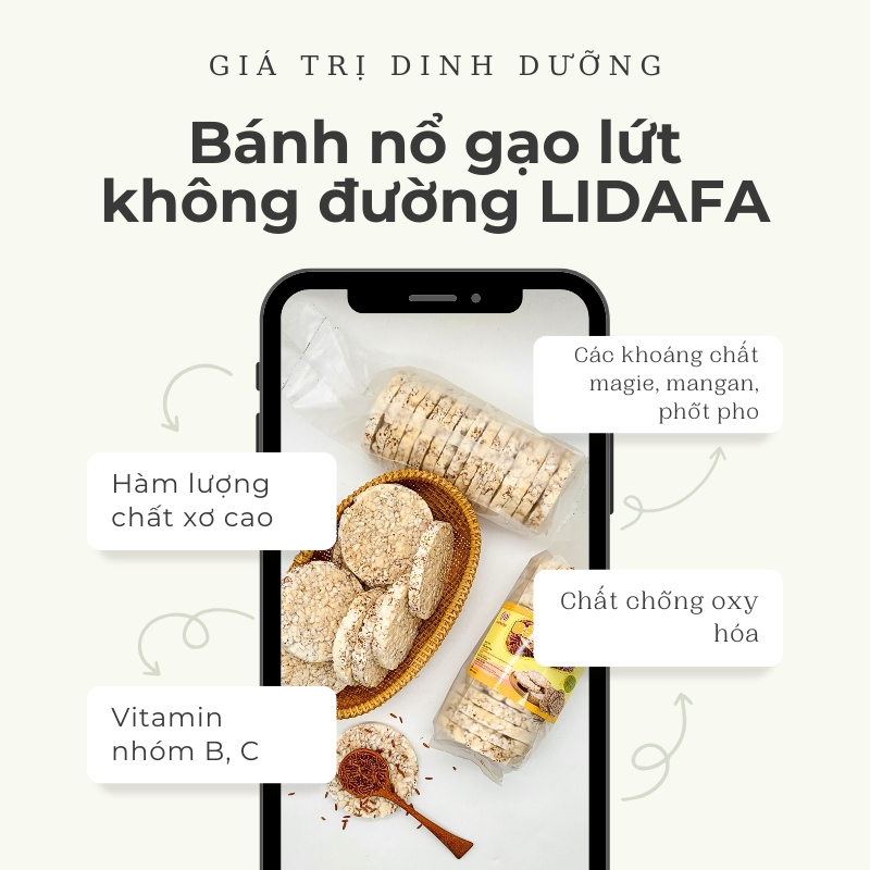 Giá trị dinh dưỡng trong bánh nổ gạo lứt nguyên hạt