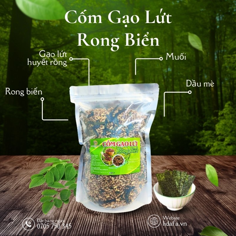 Thành phần bên trong cốm gạo lứt rong biển sấy