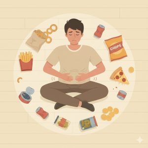 Nguyên nhân gây đầy bụng, khó tiêu: ăn nhanh, stress, thiếu nước, thực phẩm khó tiêu