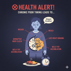 Ăn uống thất thường khiến cơ thể tích mỡ và rối loạn chuyển hóa