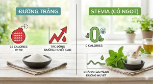 so sánh đường cỏ ngọt và đường trắng về calo và độ ngọt