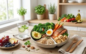 Các nhóm thực phẩm trong tháp dinh dưỡng gồm ngũ cốc rau củ protein và chất béo